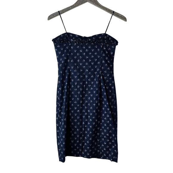 Vintage Ralph Lauren Dark Blue Floral Print Spaghetti Strap Button Front Dress - Picture 2 of 6